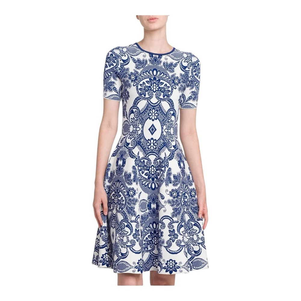 Women's Etro White and Blue Medallion Lace Effect Minidress Size 2 (38) - Picture 6 of 15